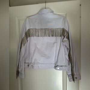 Blank NYC White Jean Jacket with Silver Fringe